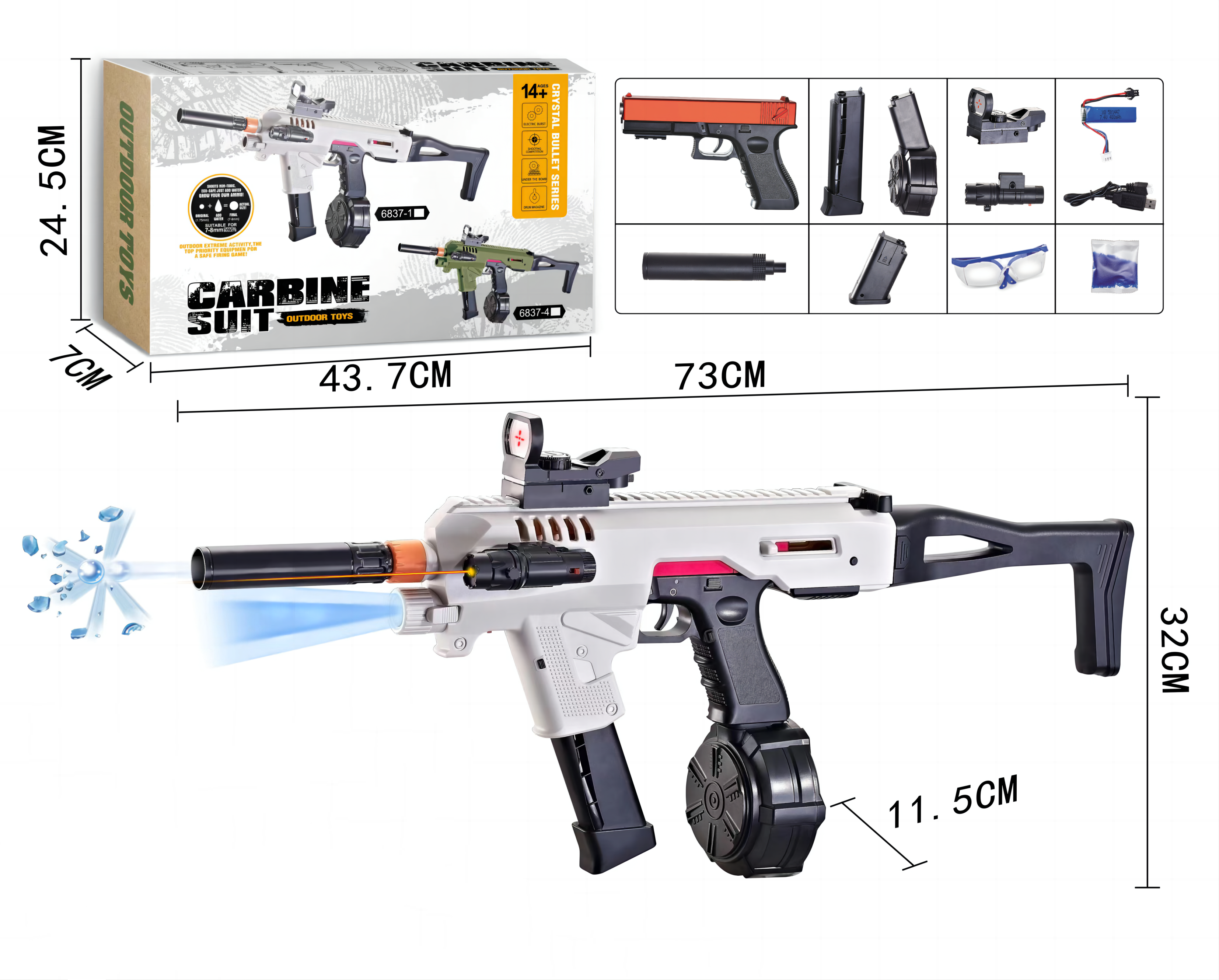 Gleetoy Electric Glock Carbine Conversion Kit Gel Blaster (White)